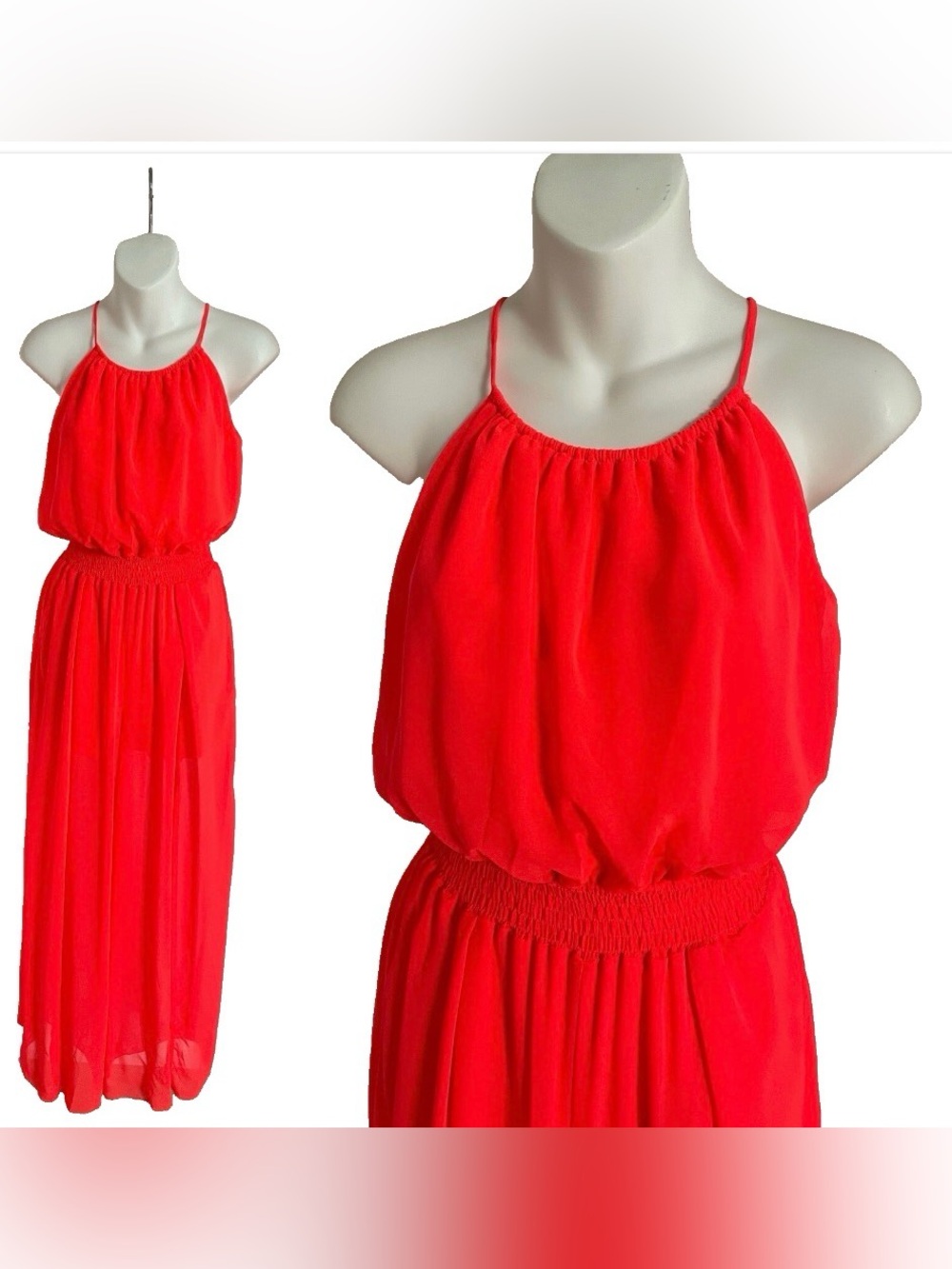 SWEET STORM NWOT Neon Fluorescent DAYGLO CORAL Chiffon JUMPSUIT Size Small